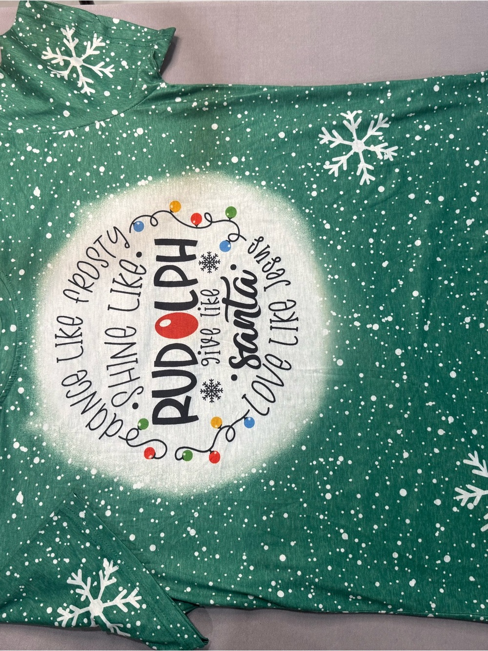 Unisex Green/White Christmas Rudy Snowflake Graphic Crew‎ Neck T-Shirt XL